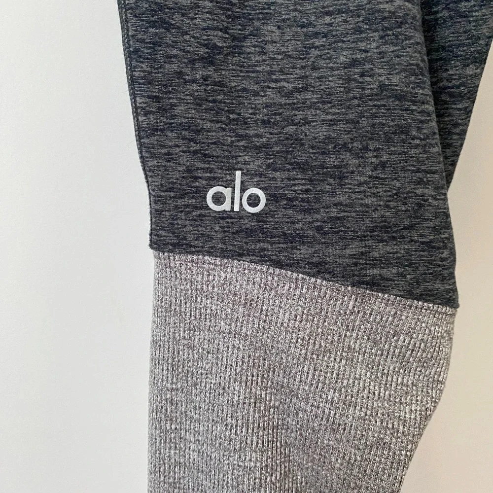Alo Yoga XS Gray High Waist Goddess Leggings Ribbed Colorblock Yoga Pants